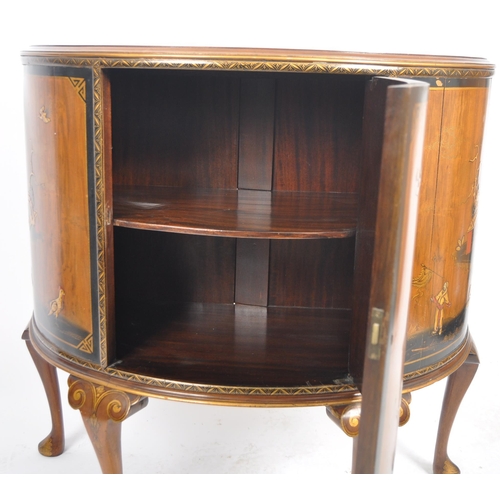 620 - An early 20th Century Art Deco walnut Demilune Chinoiserie bow fronted cabinet cupboard. The cabinet... 