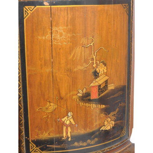 620 - An early 20th Century Art Deco walnut Demilune Chinoiserie bow fronted cabinet cupboard. The cabinet... 