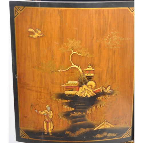 620 - An early 20th Century Art Deco walnut Demilune Chinoiserie bow fronted cabinet cupboard. The cabinet... 