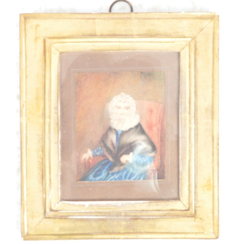 636 - A 19th Century oil on board portrait painting miniature depicting a Lady Sharp. Set of within an orn... 