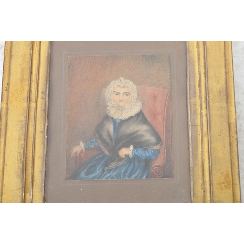 636 - A 19th Century oil on board portrait painting miniature depicting a Lady Sharp. Set of within an orn... 