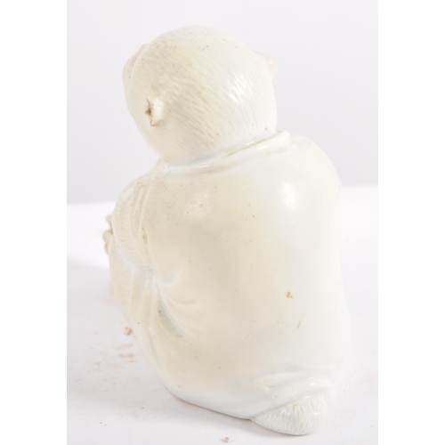 637 - A 19th Century Hirado (Japanese) porcelain monkey, late 19th Century, white glazed, modelled seated ... 