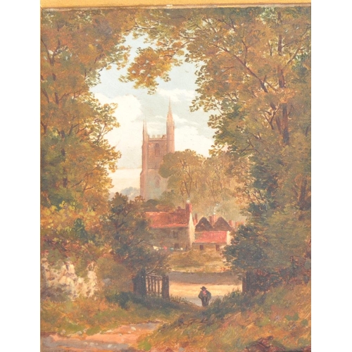 692 - William Woods Hodges - A 19th Century oil on canvas landscape scene painting depicting view towards ... 