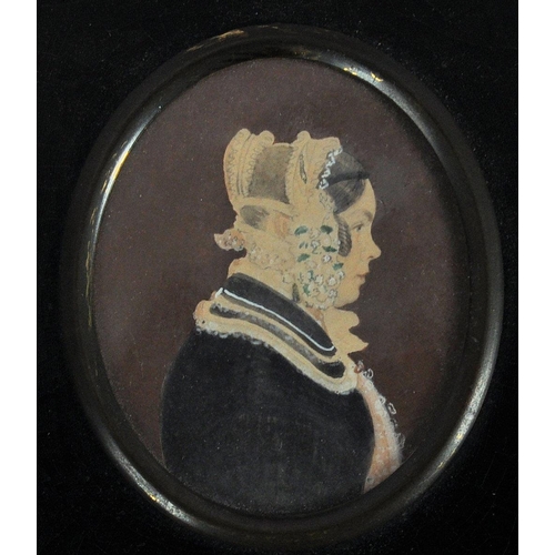 694 - A pair of 19th Century portrait painting miniatures depicting a lady & gent set within oval frame wi... 