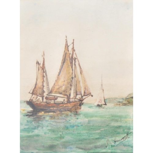 695 - A 19th Century watercolour on paper painting depicting sailing boats. The ships / vessels resting on... 