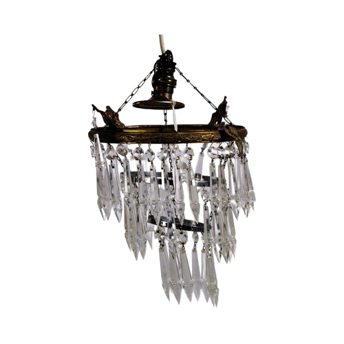 698 - Two early 20th Century gilt brass and glass empire drop lights / ceiling chandeliers electroliers. G... 