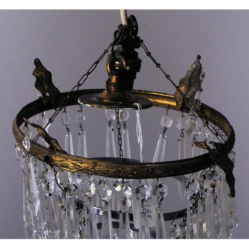 698 - Two early 20th Century gilt brass and glass empire drop lights / ceiling chandeliers electroliers. G... 