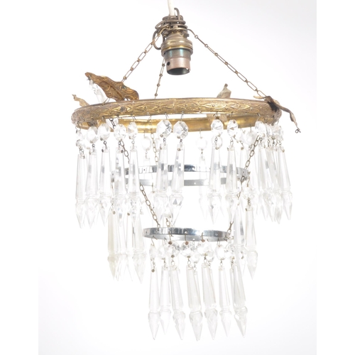 698 - Two early 20th Century gilt brass and glass empire drop lights / ceiling chandeliers electroliers. G... 