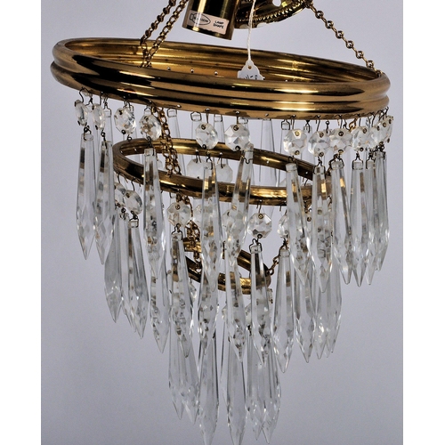 698 - Two early 20th Century gilt brass and glass empire drop lights / ceiling chandeliers electroliers. G... 