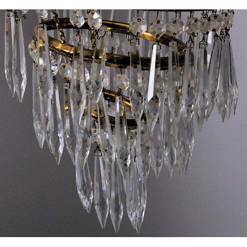 698 - Two early 20th Century gilt brass and glass empire drop lights / ceiling chandeliers electroliers. G... 