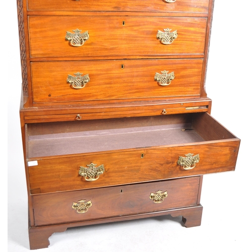 73 - An 18th Century George III mahogany chest on chest of drawers. Carved dentil work pediment top with ... 