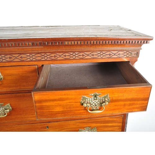 73 - An 18th Century George III mahogany chest on chest of drawers. Carved dentil work pediment top with ... 