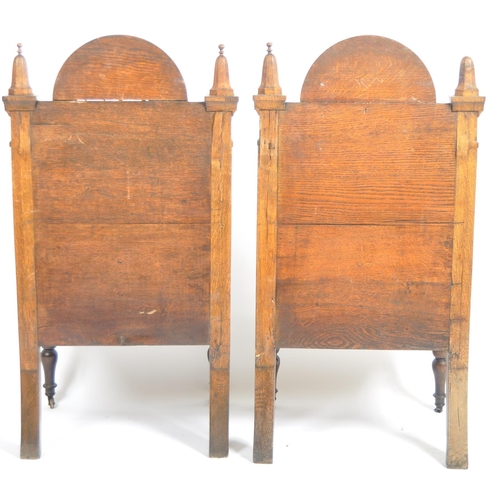 77 - A pair of large 19th Century Gothic ecclesiastical oak throne chairs in the manner of Pugin. Arched ... 