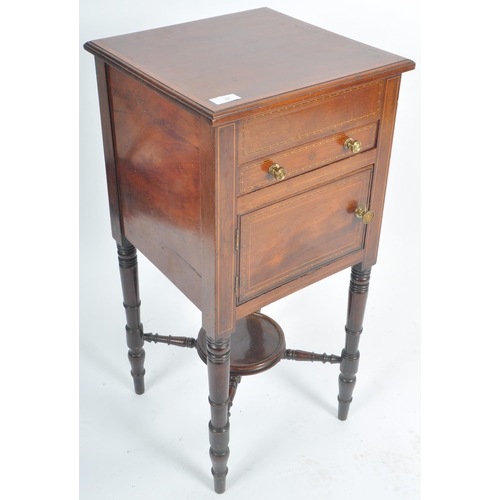 86 - A late 19th Century Victorian mahogany & walnut inlaid pot cupboard / bedside table or lamp plant bu... 