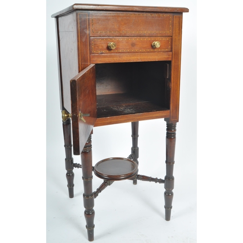 86 - A late 19th Century Victorian mahogany & walnut inlaid pot cupboard / bedside table or lamp plant bu... 