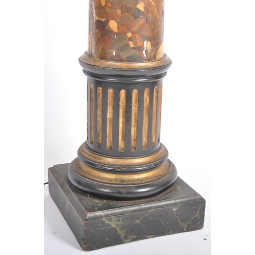 87 - An early 20th Century column form wooden faux marble standard light lamp. Large fixture to top with ... 