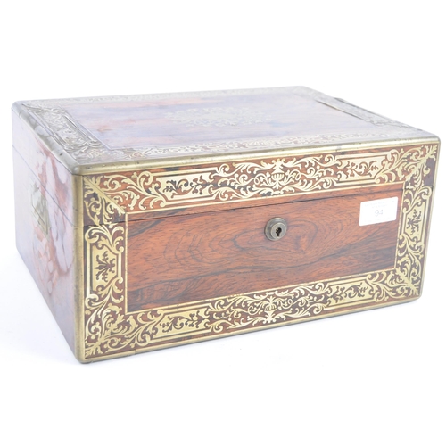 94 - A 19th Century William IV Rosewood and brass inlaid travelling vanity case box, Brass scrollwork thr... 