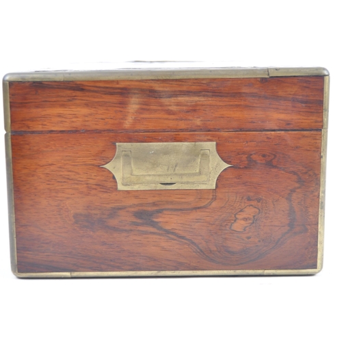 94 - A 19th Century William IV Rosewood and brass inlaid travelling vanity case box, Brass scrollwork thr... 