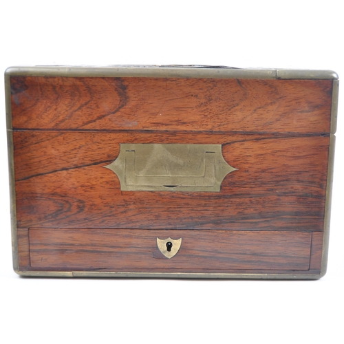 94 - A 19th Century William IV Rosewood and brass inlaid travelling vanity case box, Brass scrollwork thr... 