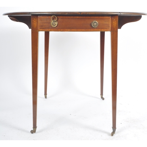 96 - A 19th Century George III mahogany Pembroke table / dining table. Oval form with tapered square legs... 