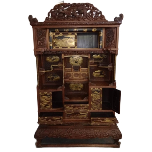 600 - A late 19th Century Japanese Meiji period black lacquer Etagere bookcase cabinet of upright form. Ca... 