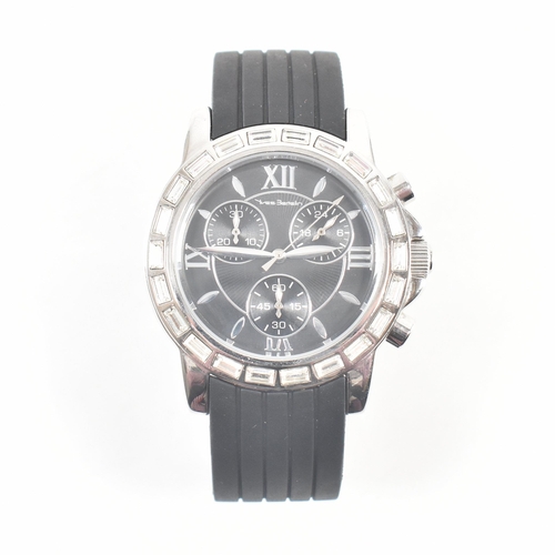 442 - An Yves Bertelin stainless steel white stone set wristwatch. The watch having a circular black dial ... 
