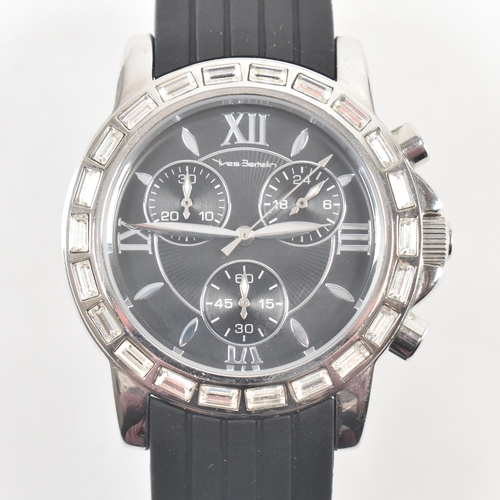 An Yves Bertelin stainless steel white stone set The