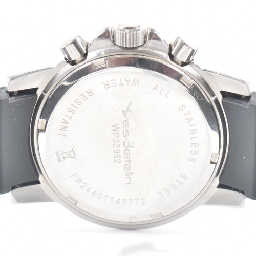 442 - An Yves Bertelin stainless steel white stone set wristwatch. The watch having a circular black dial ... 