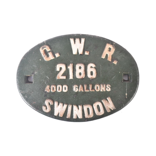 10 - Railwayana - an original GWR Great Western Railways cast iron locomotive tender plate ' G.W.R 2186 4... 