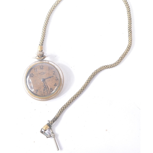 109 - WWI First World War Interest - an Ingersoll pocket watch and chain engraved to the rear ' Chipping S... 