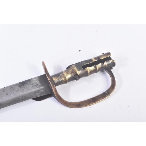 139 - An early 19th Century circa 1820 British Baker rifle sword bayonet. The brass hilt having an open at... 