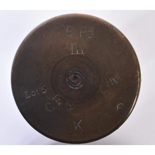 231 - A WWI First World War British 6 Pounder tank shell case. Marked to the base 6 Pr III Lot 5 C.F with ... 