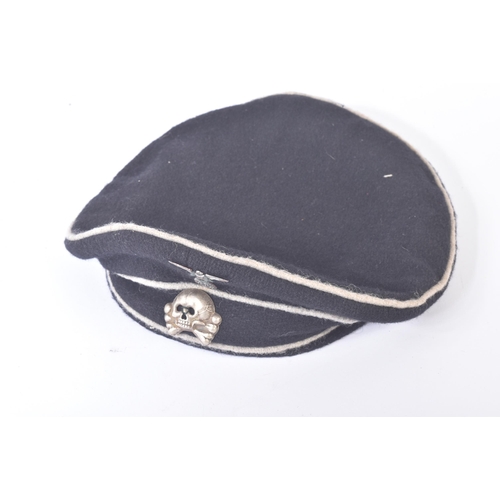 232 - A WWII Second World War Third Reich Nazi German SS Officers ' pork pie ' cap. Black wool constructio... 