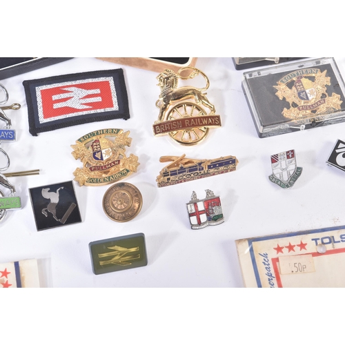 274 - A collection of assorted British Railways badges, pins and cloth patches to include; LNER, Southern,... 