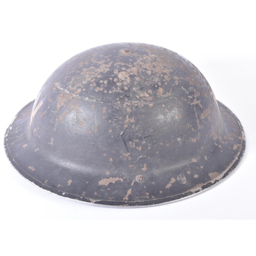 293 - A WWII Second World War Civil Defence ARP Air Raid Wardens steel Brodie helmet. Black with a white '... 