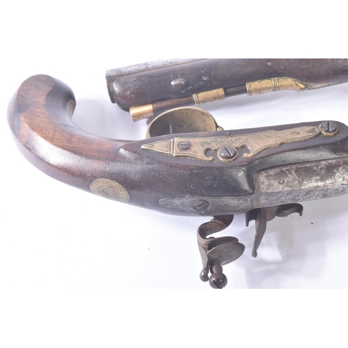 30 - A pair of late 18th Century John Probin of Birmingham made flintlock pistols. Rounded wooden butt wi... 