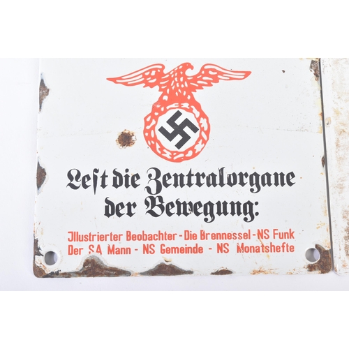 366 - Two WWII Second World War Third Reich Nazi German enamel wall plaques / signs comprising the Nazi pa... 