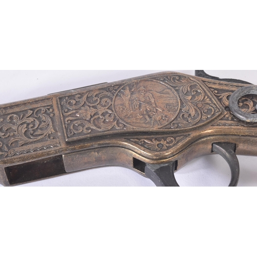 378 - A vintage replica US United States style Winchester rifle. Hexagonal barrel with hunting scenes on t... 