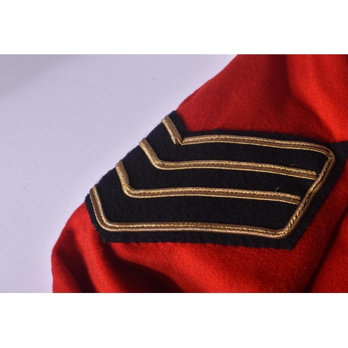 388 - Two vintage British Military red dress uniforms, one with a Parachute regiment bullion badge to the ... 