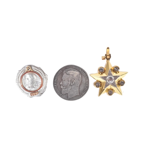 398 - A collection of assorted 20th Century Russian Military medals and badges comprising; a gold plated M... 