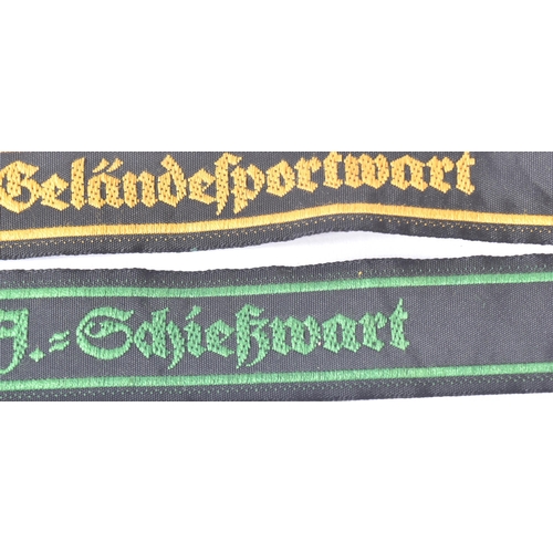 454 - Two WWII Second World War Third Reich Nazi German Hitler Youth Sports Cuff Titles. The green embroid... 