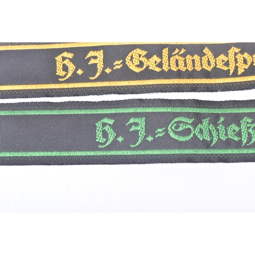 454 - Two WWII Second World War Third Reich Nazi German Hitler Youth Sports Cuff Titles. The green embroid... 