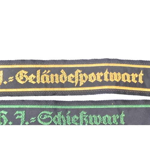 454 - Two WWII Second World War Third Reich Nazi German Hitler Youth Sports Cuff Titles. The green embroid... 