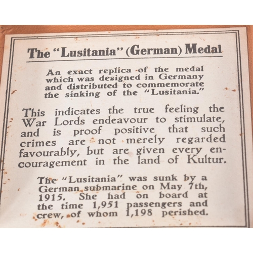 476 - RMS Lusitania - Cunard - an original WWI First World War period British Propaganda medal, after the ... 