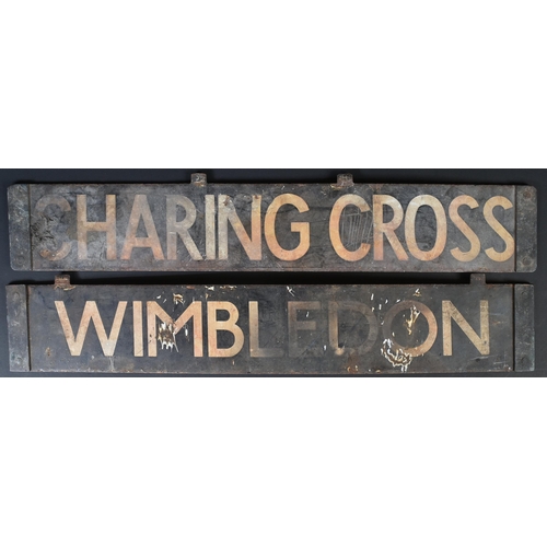 6 - Train / Bus / Tram - two original vintage enamelled metal destination plates; ' Charing Cross / Hamm... 