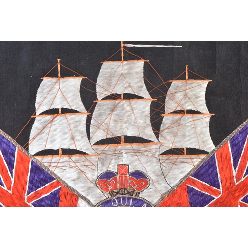 61 - A vintage hand embroidered / needlework silk panel of Royal Navy / Nautical interest. The panel depi... 