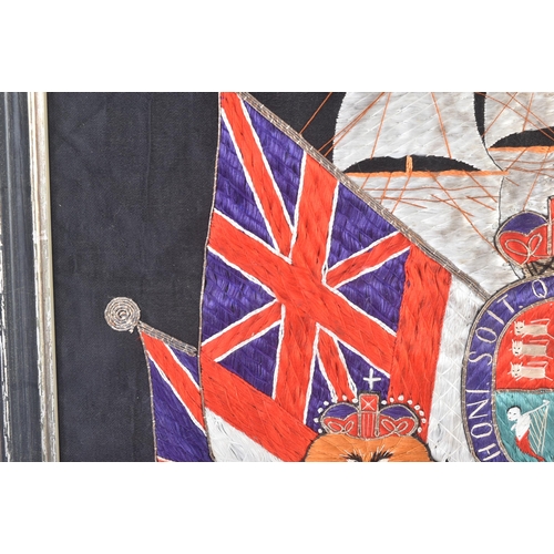 61 - A vintage hand embroidered / needlework silk panel of Royal Navy / Nautical interest. The panel depi... 