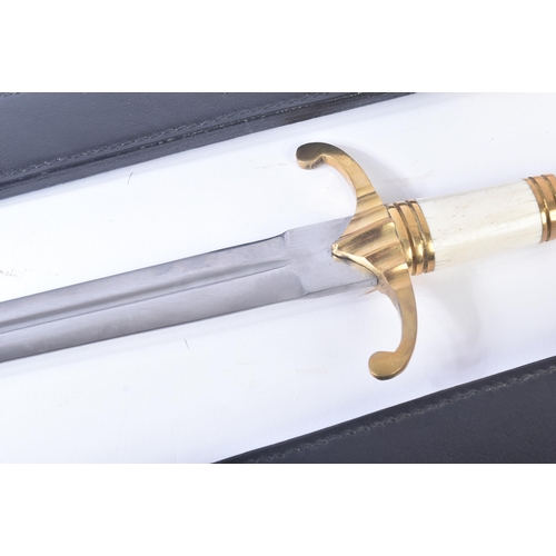 69 - Two contemporary replica ' Blackfriars Daggers '. Solid brass dome pommel hilt, polished bone grip a... 