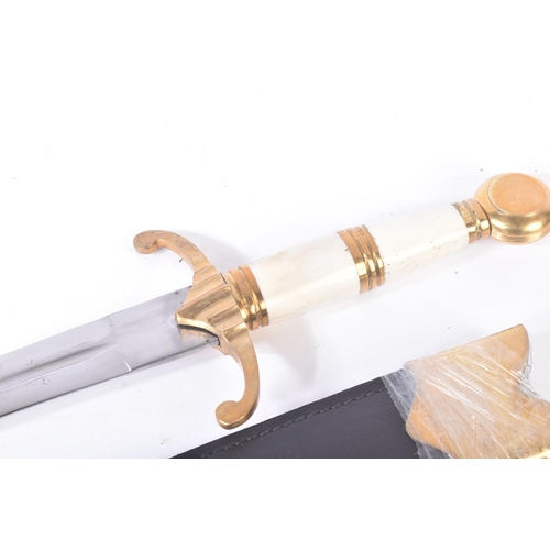 69 - Two contemporary replica ' Blackfriars Daggers '. Solid brass dome pommel hilt, polished bone grip a... 