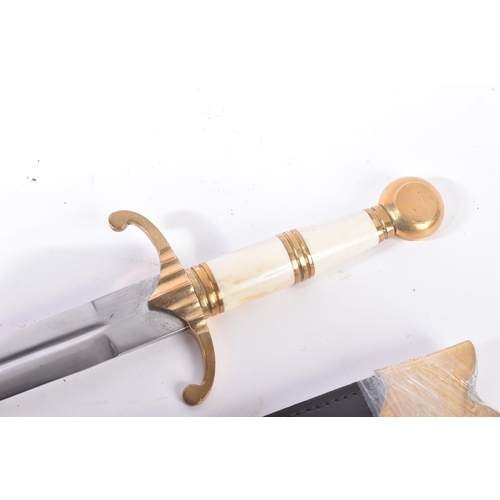 69 - Two contemporary replica ' Blackfriars Daggers '. Solid brass dome pommel hilt, polished bone grip a... 